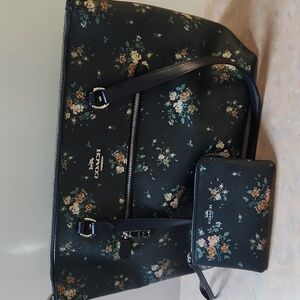 Coach Black Floral Tote Bag